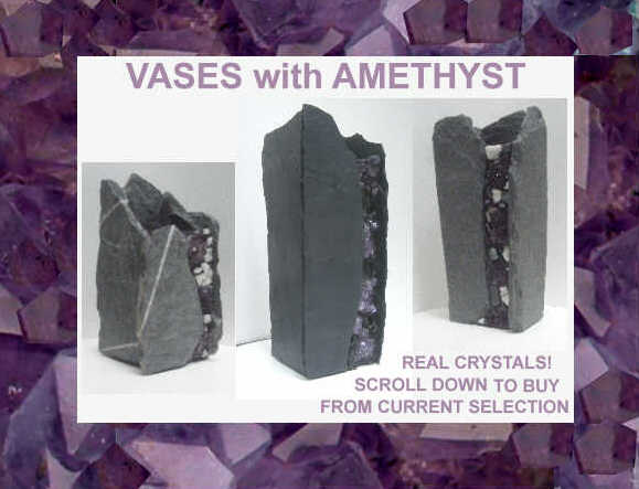 three slate vases with amethyst to show the variety.