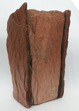 rear of a handmade slate vase with Red Tiger's Eye and Obsidian