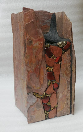 Handmade masonry art vase with Red Tiger's Eye and Pyrite Crystals